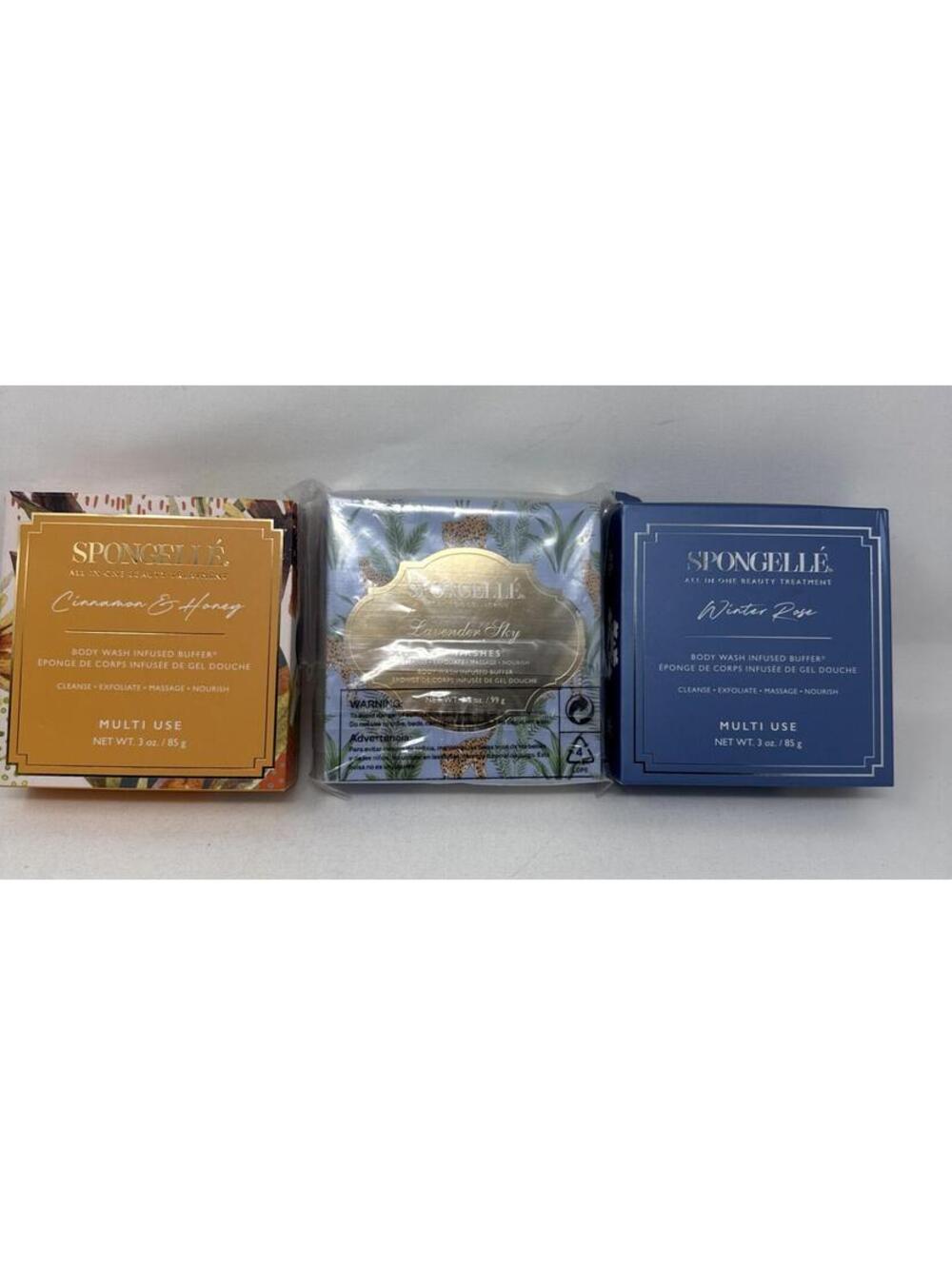 3 X Spongelle Cinnamon&Honey 85g. Lavender Sky 99 G. &Winter Rose 85 G. CJ#101